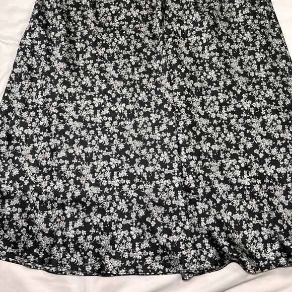 EXPRESS Dress Size L Black Sliver Floral Satin Strapless Midi Slip Lined Worn 1X - Picture 10 of 14